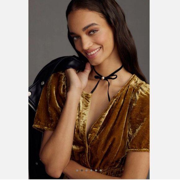 Anthropologie Gold Velvet Maxi Dress - Picture 10 of 11